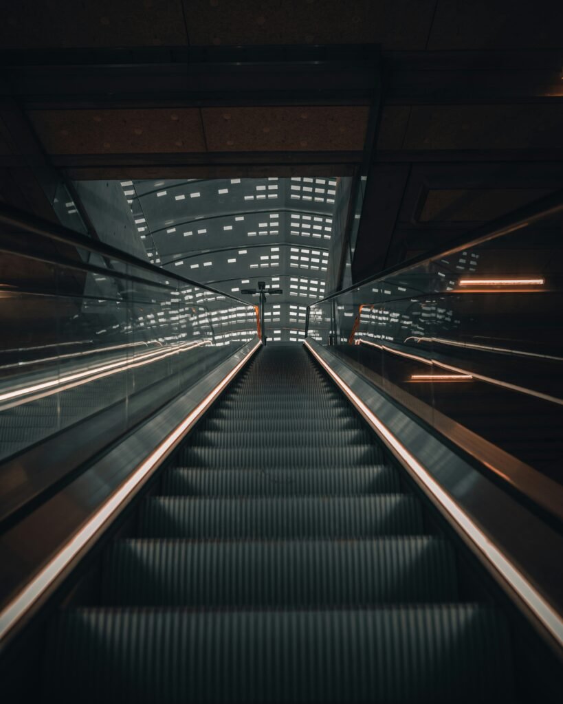 Escalators Futuristic Metro Escalator with Neon Light Trails